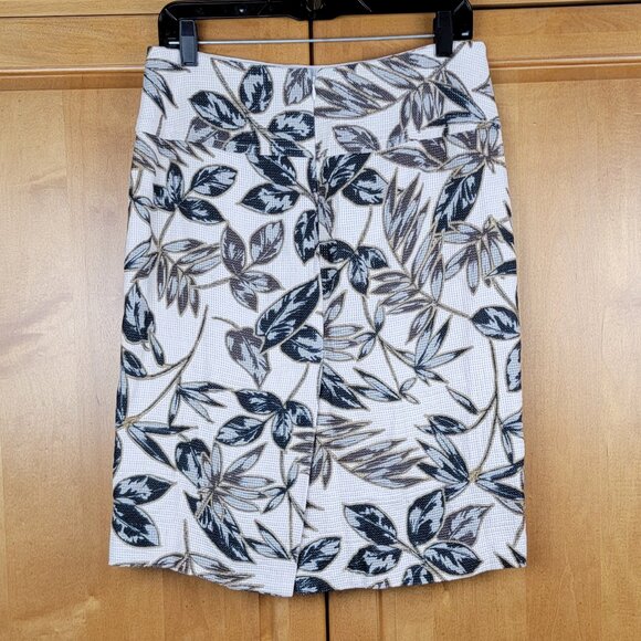 J. Crew Gold Foil Cream Green Leaf Print Cotton Pencil Skirt - 6 - Picture 2 of 12